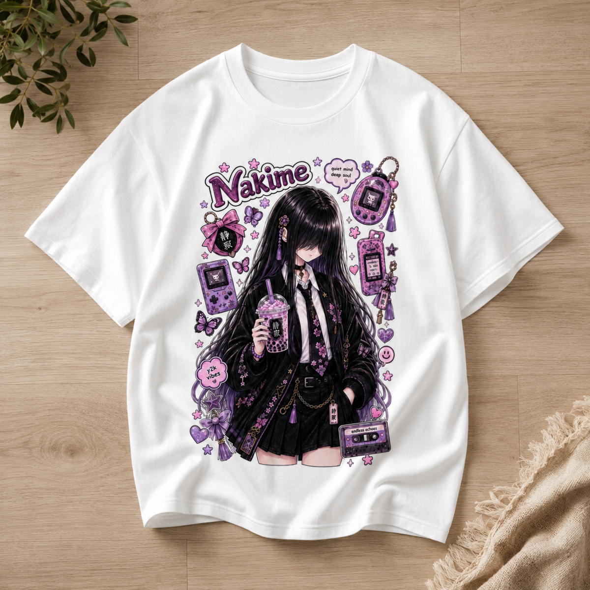 Nakime Anime Grunge Pastel Goth T-Shirt Y2K Aesthetic Retro Handheld Gamer Tee Unisex Clothing