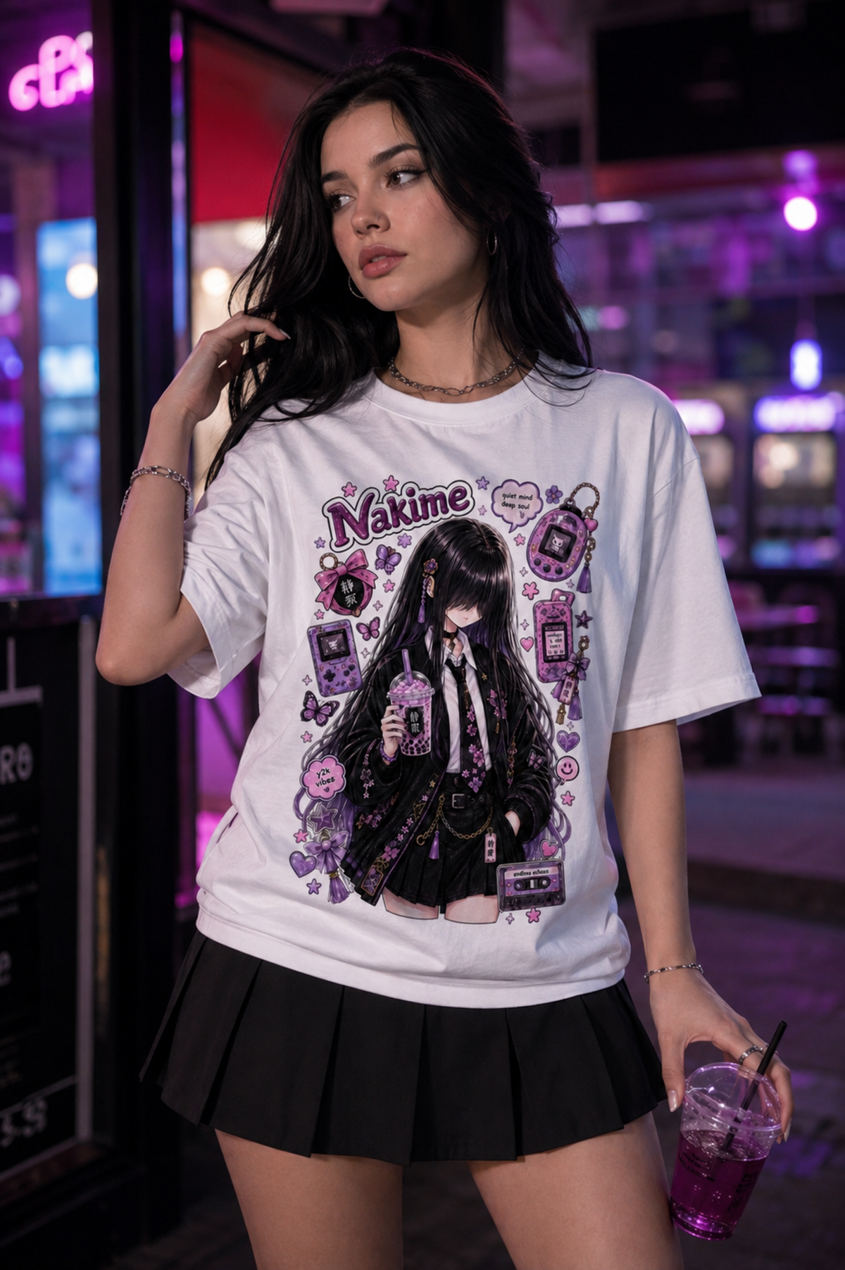 Nakime Anime Grunge Pastel Goth T-Shirt Y2K Aesthetic Retro Handheld Gamer Tee Unisex Clothing
