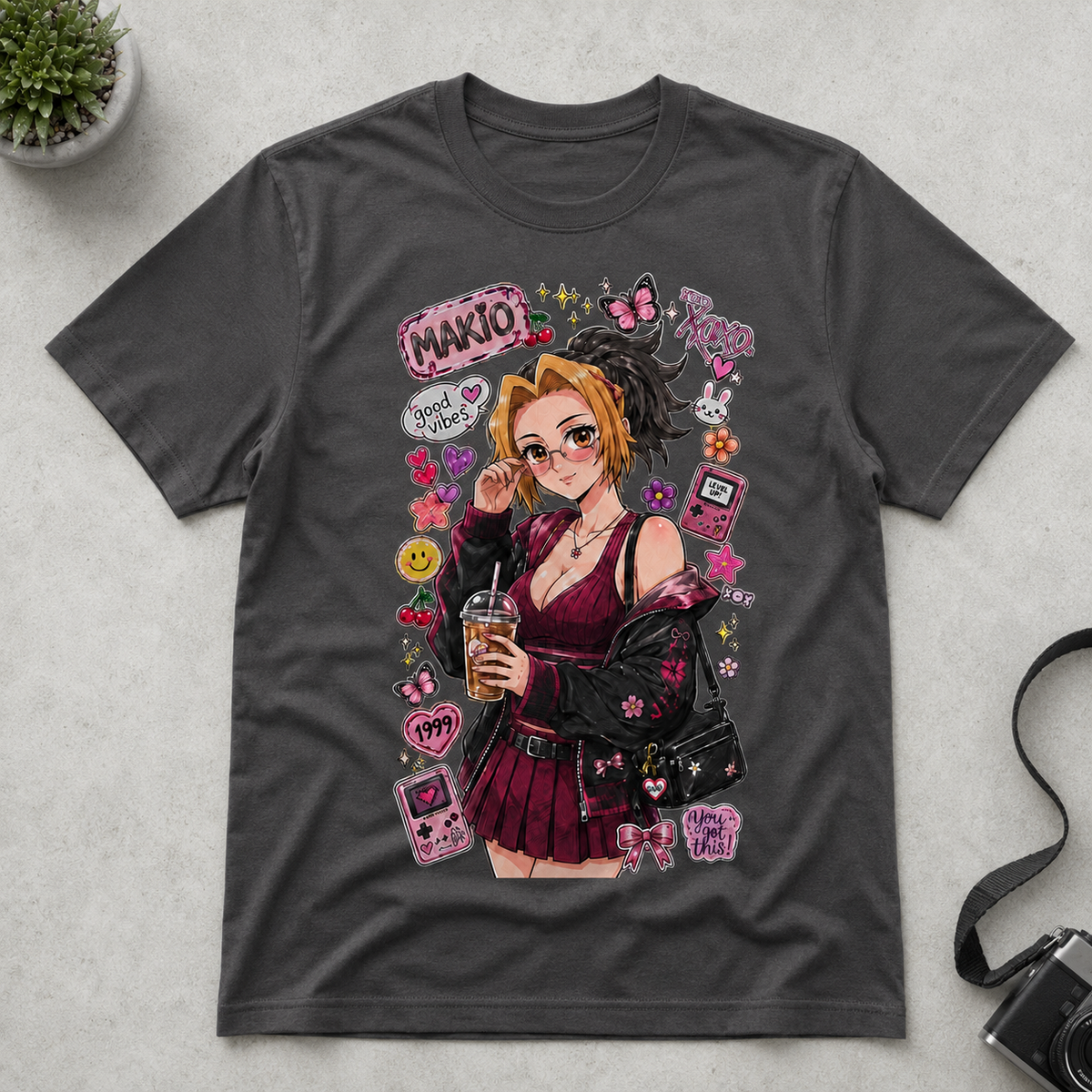 Anime Gamer Girl Aesthetic T-Shirt Retro Y2K Cute Kawaii DTF Graphic Tee Unisex
