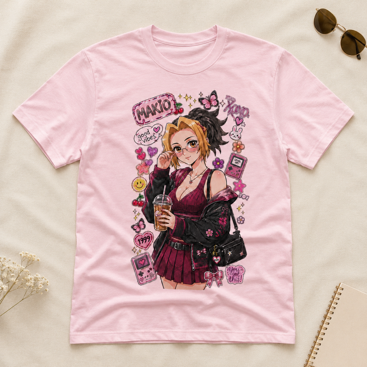 Anime Gamer Girl Aesthetic T-Shirt Retro Y2K Cute Kawaii DTF Graphic Tee Unisex