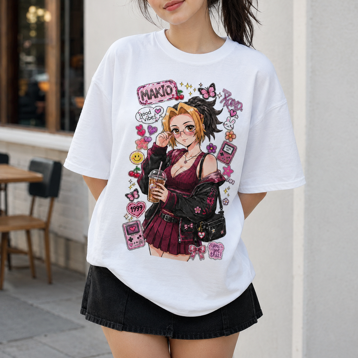 Anime Gamer Girl Aesthetic T-Shirt Retro Y2K Cute Kawaii DTF Graphic Tee Unisex