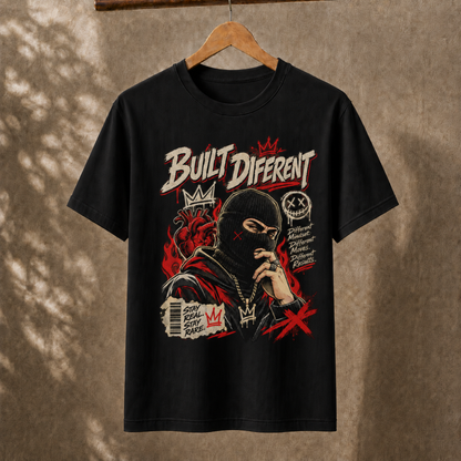 Built Different Ski Mask Streetwear Graphic T-Shirt Edgy Urban Apparel