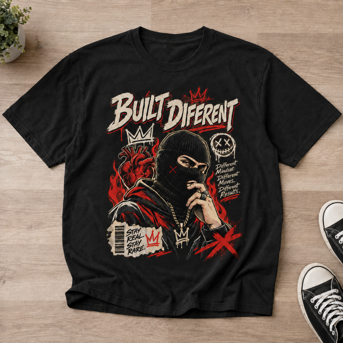 Built Different Ski Mask Streetwear Graphic T-Shirt Edgy Urban Apparel