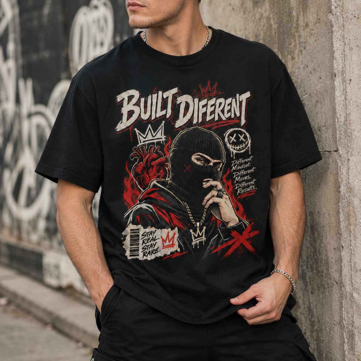 Built Different Ski Mask Streetwear Graphic T-Shirt Edgy Urban Apparel