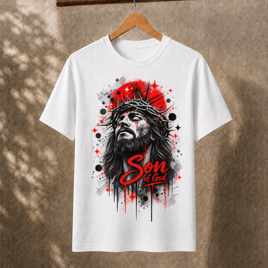 Jesus Son Of God Crown Of Thorns T-Shirt Retro Christian Faith Apparel Gospel Message Tee White Unisex Shirt