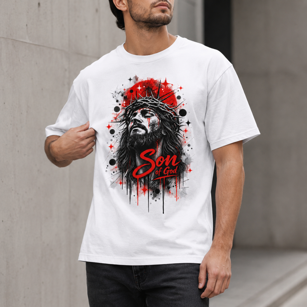 Jesus Son Of God Crown Of Thorns T-Shirt Retro Christian Faith Apparel Gospel Message Tee White Unisex Shirt