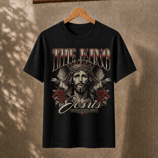 Christian Faith The King Jesus Graphic T-Shirt Retro Crown Doves Roses Unisex Christian Tee