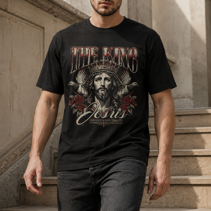 Christian Faith The King Jesus Graphic T-Shirt Retro Crown Doves Roses Unisex Christian Tee