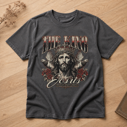 Christian Faith The King Jesus Graphic T-Shirt Retro Crown Doves Roses Unisex Christian Tee