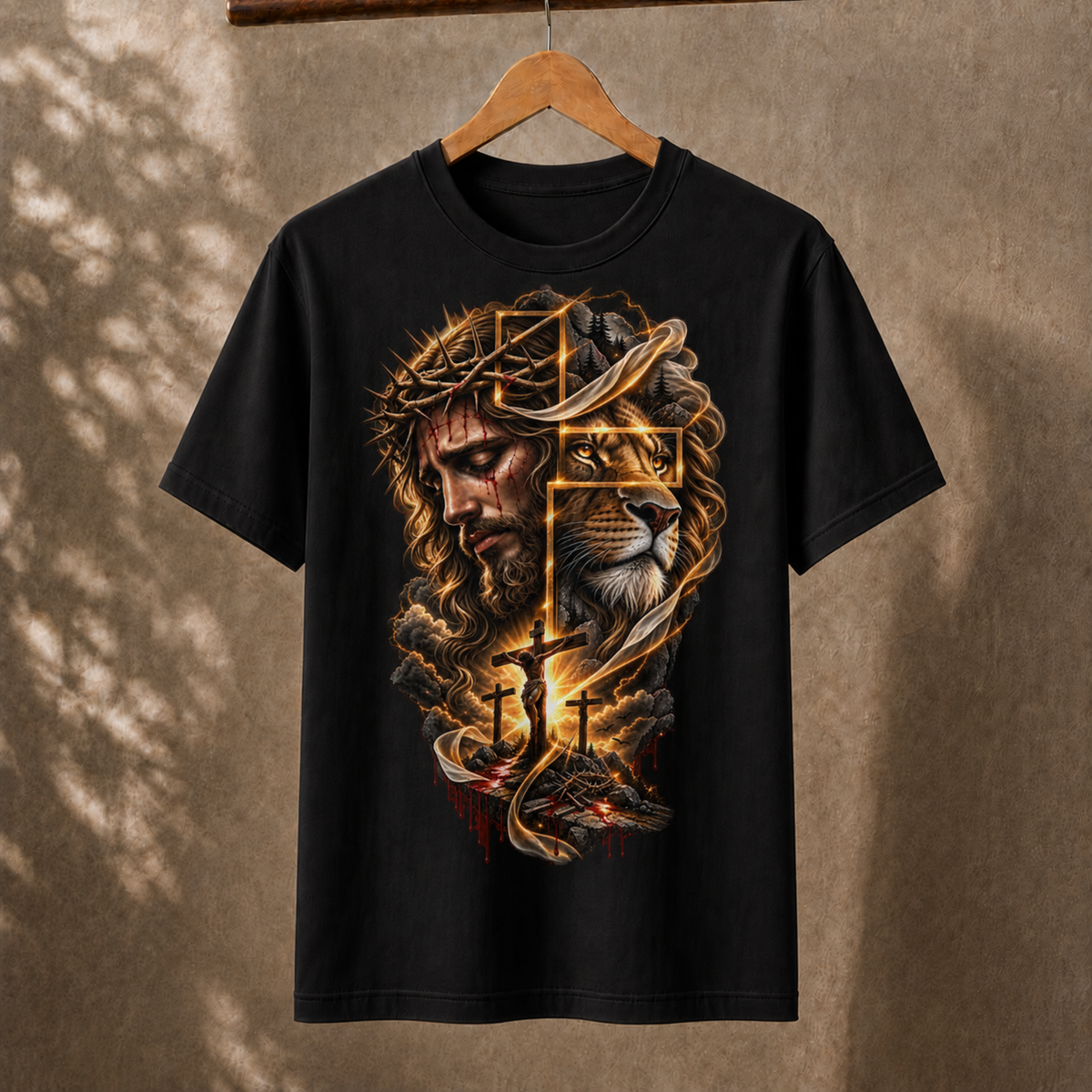 Jesus Lion Cross Christian Faith Unisex T-Shirt Retro Religious Graphic Tee