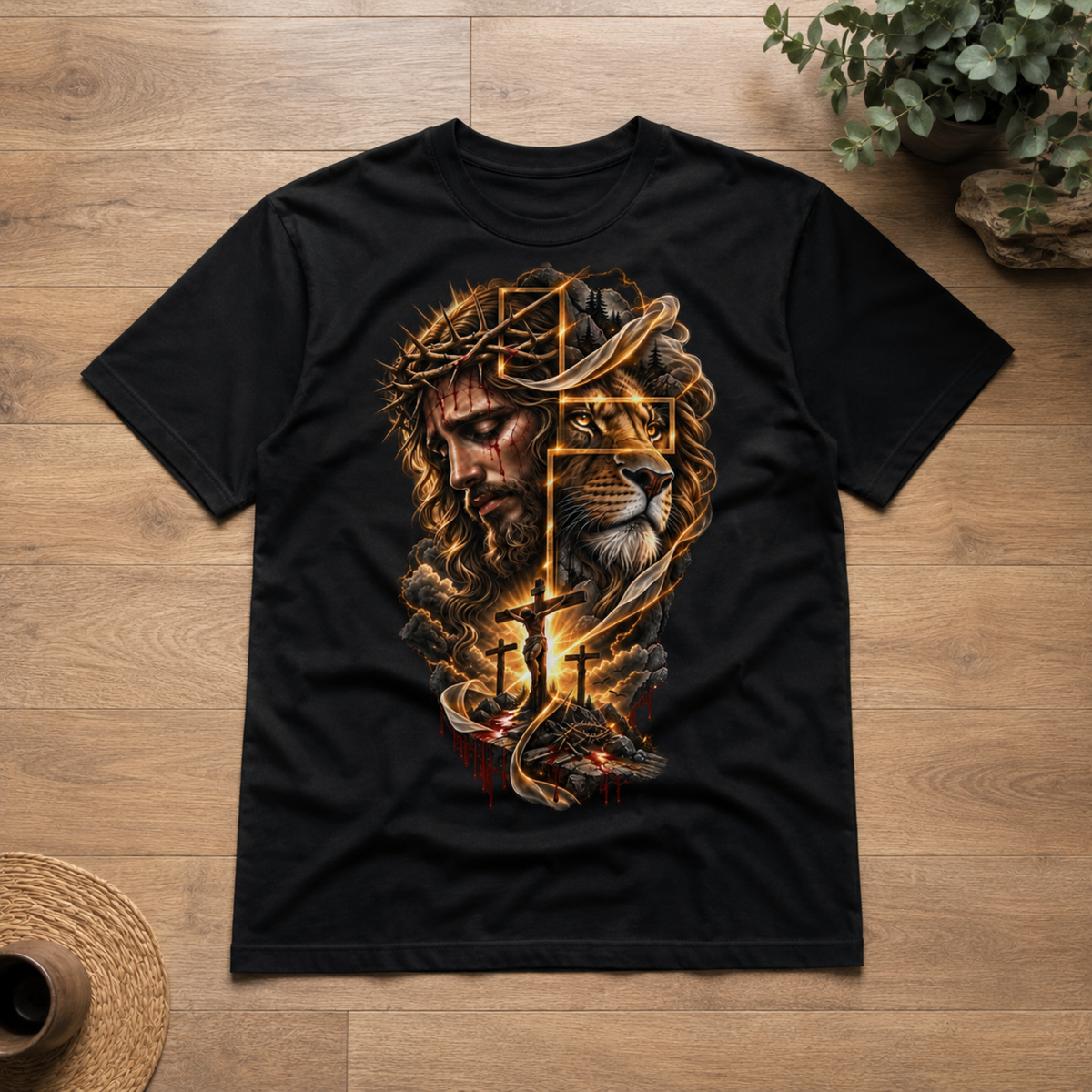 Jesus Lion Cross Christian Faith Unisex T-Shirt Retro Religious Graphic Tee