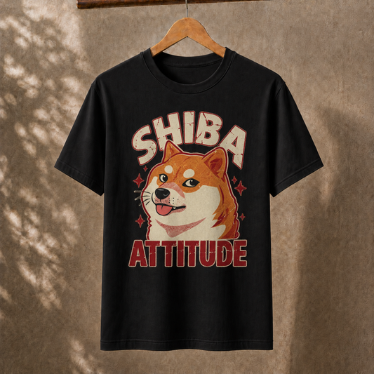 Retro Shiba Attitude Japanese Dog Vintage Distressed Graphic Tee Casual Shirt