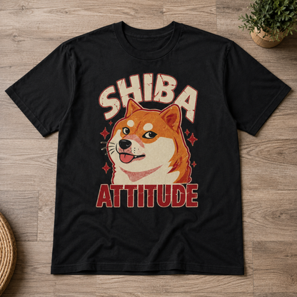Retro Shiba Attitude Japanese Dog Vintage Distressed Graphic Tee Casual Shirt