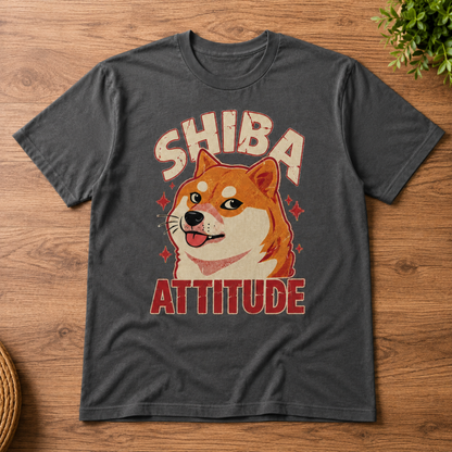 Retro Shiba Attitude Japanese Dog Vintage Distressed Graphic Tee Casual Shirt