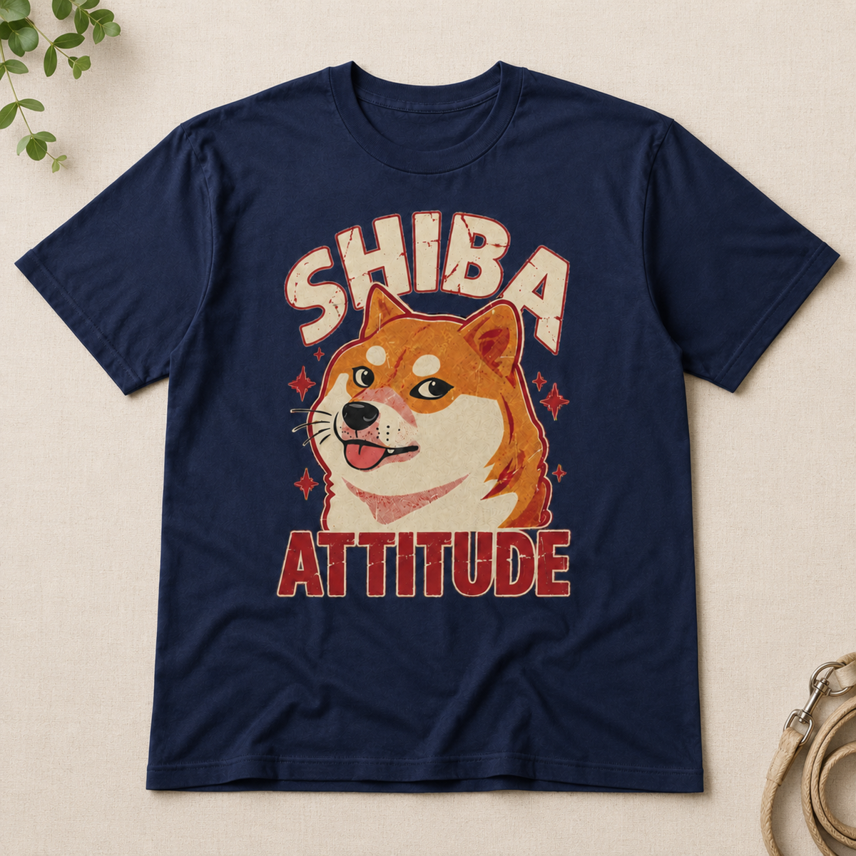 Retro Shiba Attitude Japanese Dog Vintage Distressed Graphic Tee Casual Shirt