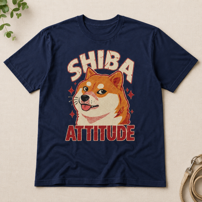 Retro Shiba Attitude Japanese Dog Vintage Distressed Graphic Tee Casual Shirt