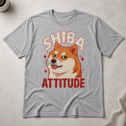 Retro Shiba Attitude Japanese Dog Vintage Distressed Graphic Tee Casual Shirt