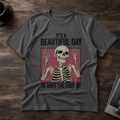 Funny Skeleton Peace Sign T-Shirt Retro Sarcastic Adult Humor Graphic Tee Light Blue