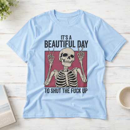 Funny Skeleton Peace Sign T-Shirt Retro Sarcastic Adult Humor Graphic Tee Light Blue