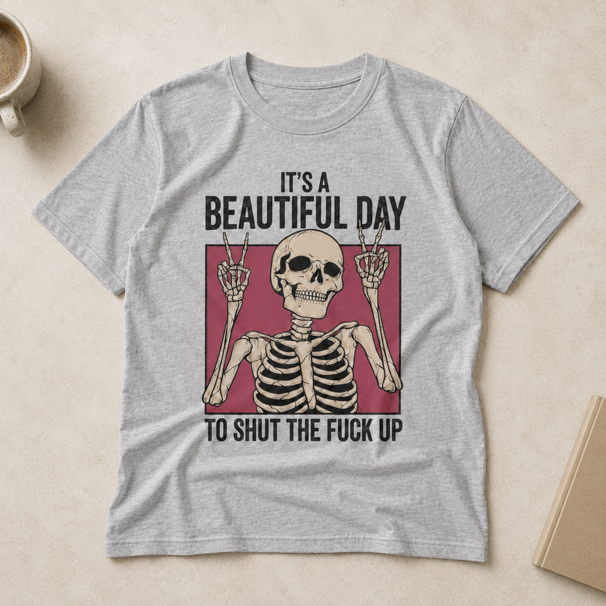 Funny Skeleton Peace Sign T-Shirt Retro Sarcastic Adult Humor Graphic Tee Light Blue
