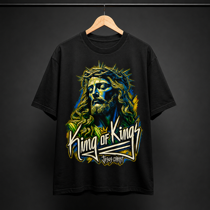 King Of Kings Jesus Christ Graphic Tee - Christian Faith Unisex Heavyweight T-Shirt with Crown of Thorns Retro Streetwear Style