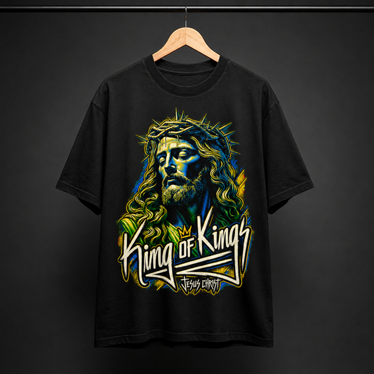 King Of Kings Jesus Christ Graphic Tee - Christian Faith Unisex Heavyweight T-Shirt with Crown of Thorns Retro Streetwear Style