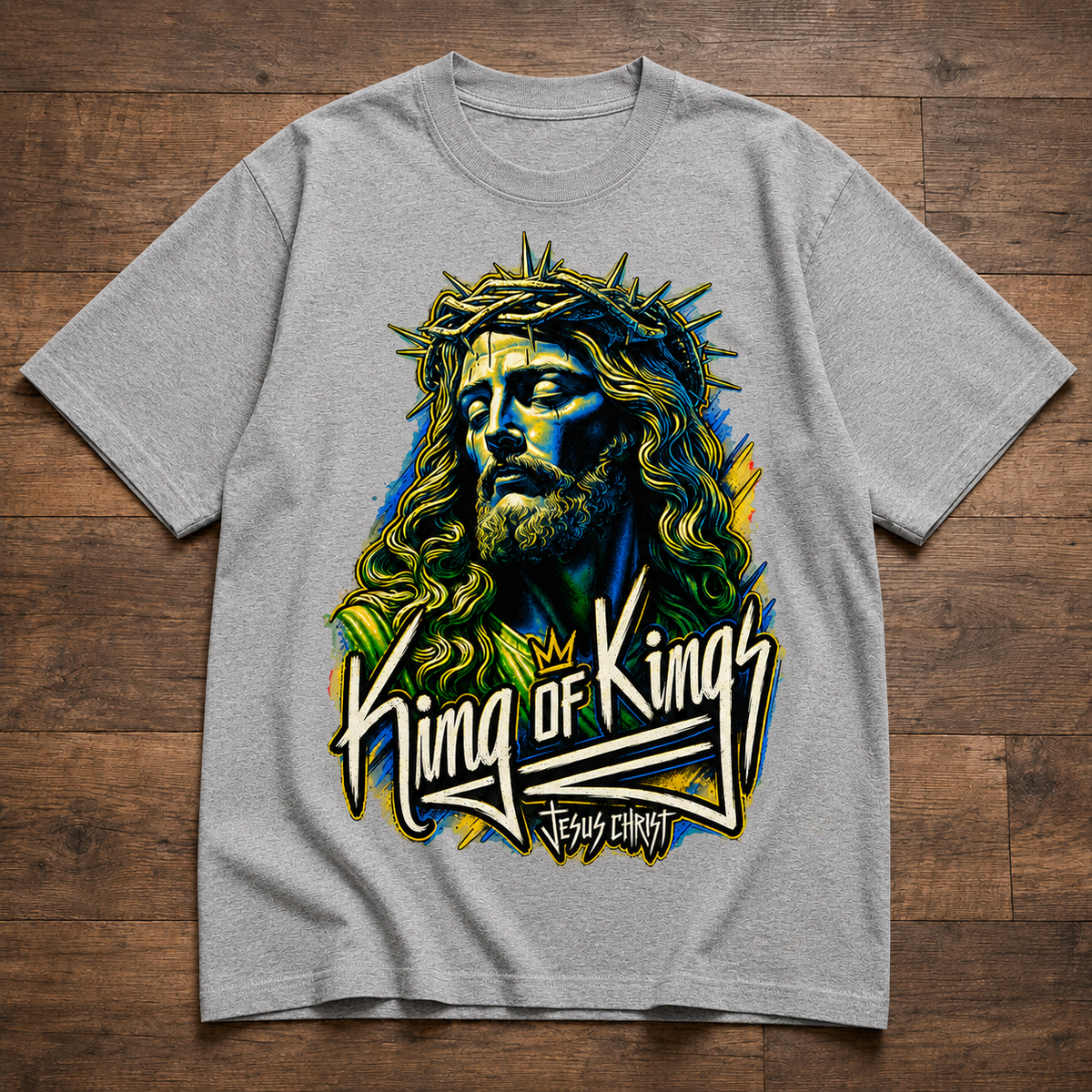 King Of Kings Jesus Christ Graphic Tee - Christian Faith Unisex Heavyweight T-Shirt with Crown of Thorns Retro Streetwear Style