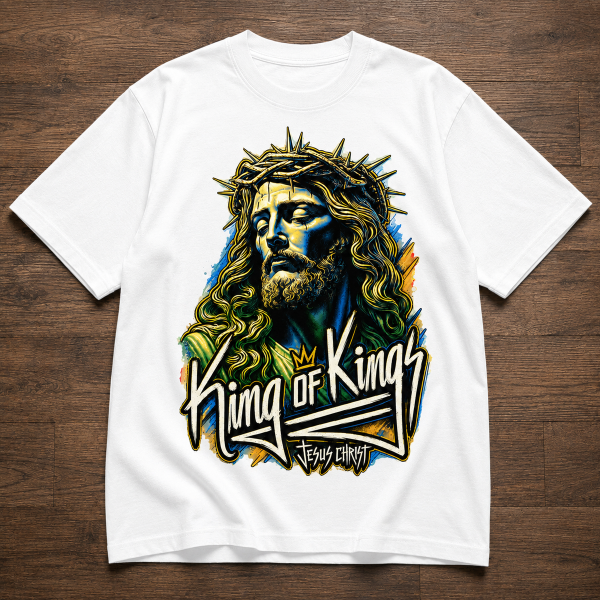 King Of Kings Jesus Christ Graphic Tee - Christian Faith Unisex Heavyweight T-Shirt with Crown of Thorns Retro Streetwear Style