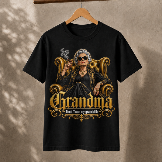 Badass Grandma Don't Touch My Grandchild Retro Boss Lady Graphic Tee Family T-Shirt