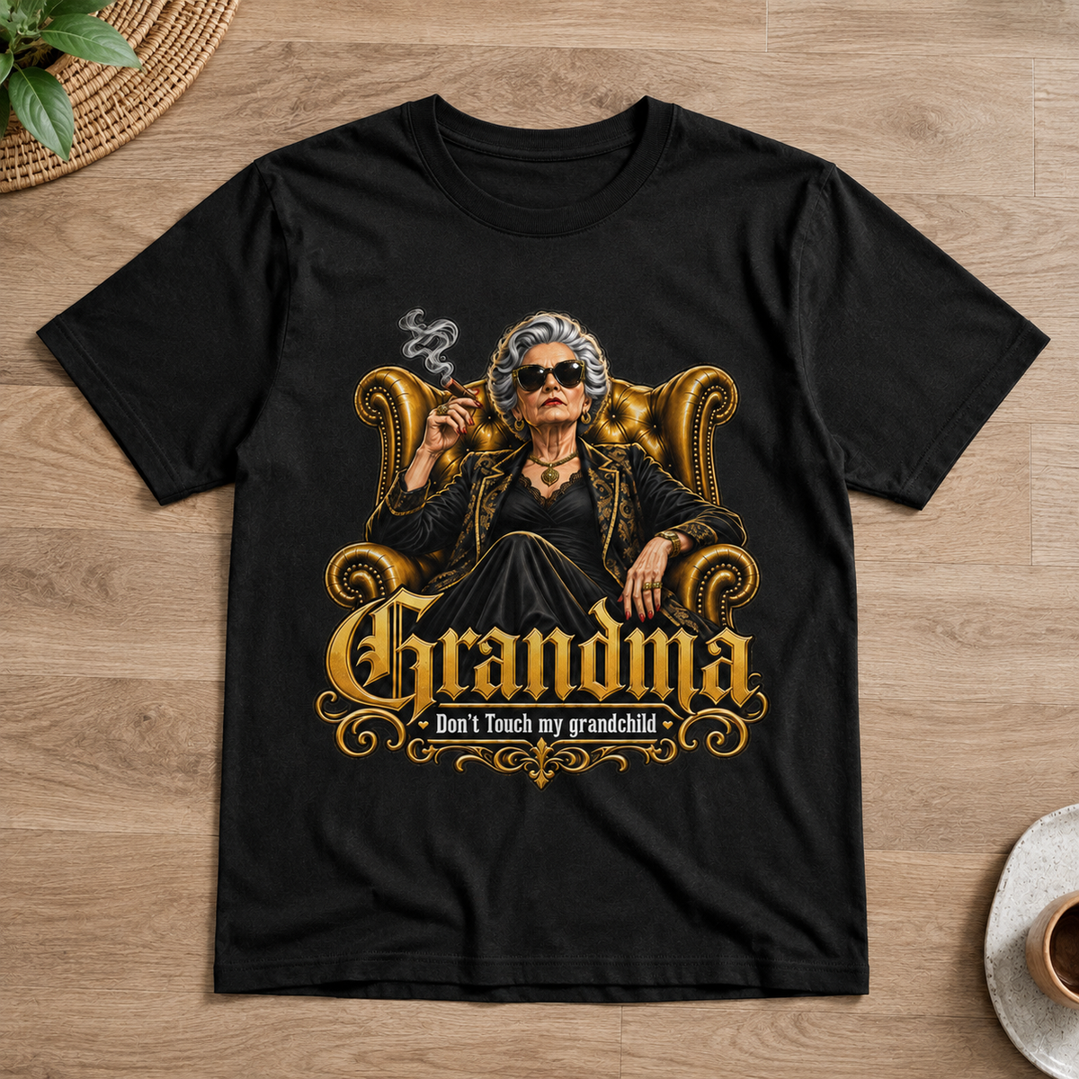 Badass Grandma Don't Touch My Grandchild Retro Boss Lady Graphic Tee Family T-Shirt