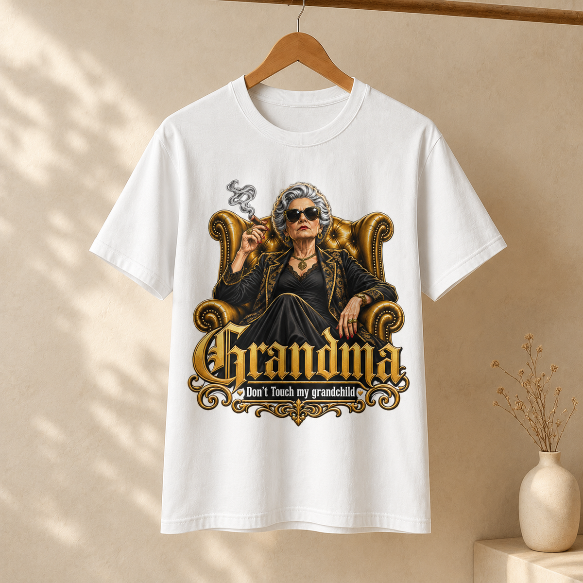 Badass Grandma Don't Touch My Grandchild Retro Boss Lady Graphic Tee Family T-Shirt