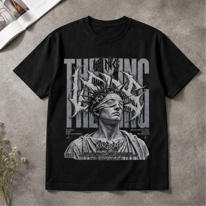The King Crown Blindfolded Statue Retro Grunge Graphic Unisex T-Shirt Abstract Streetwear Tee