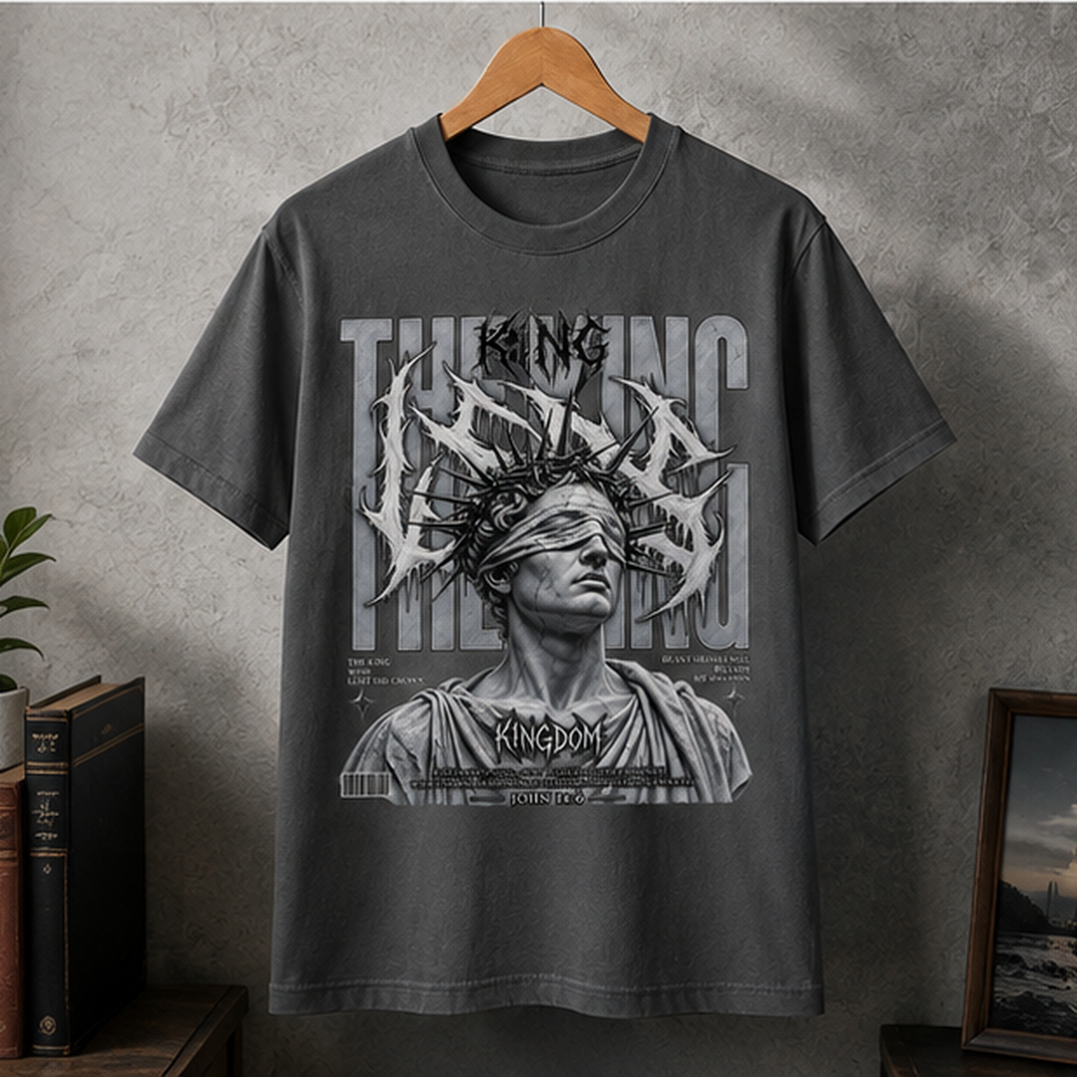 The King Crown Blindfolded Statue Retro Grunge Graphic Unisex T-Shirt Abstract Streetwear Tee