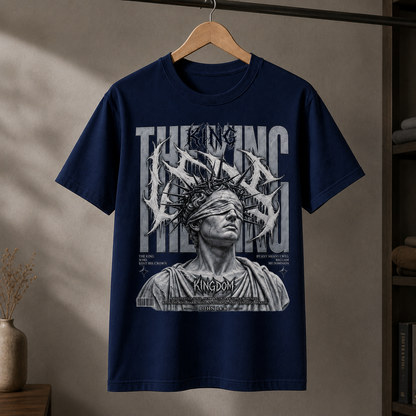 The King Crown Blindfolded Statue Retro Grunge Graphic Unisex T-Shirt Abstract Streetwear Tee