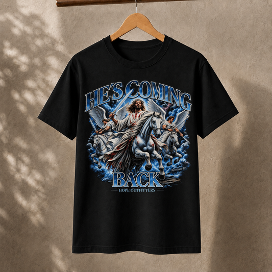 He Is Coming Back Jesus Christian Faith T-Shirt Revelation Bible Verse Graphic Tee