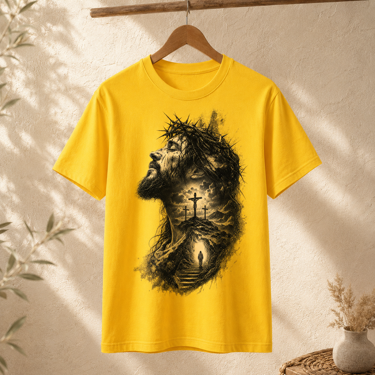 Jesus Christ Crown of Thorns Calvary Hill Faith Christian Unisex Heavyweight T-Shirt