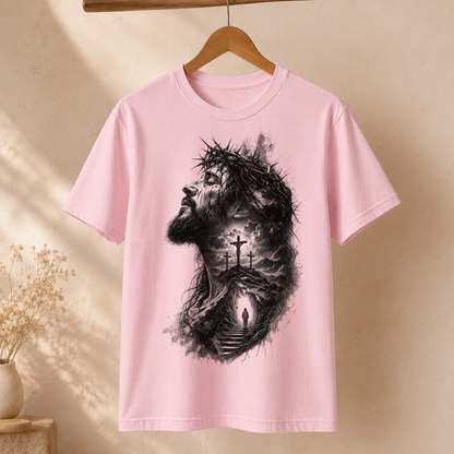 Jesus Christ Crown of Thorns Calvary Hill Faith Christian Unisex Heavyweight T-Shirt