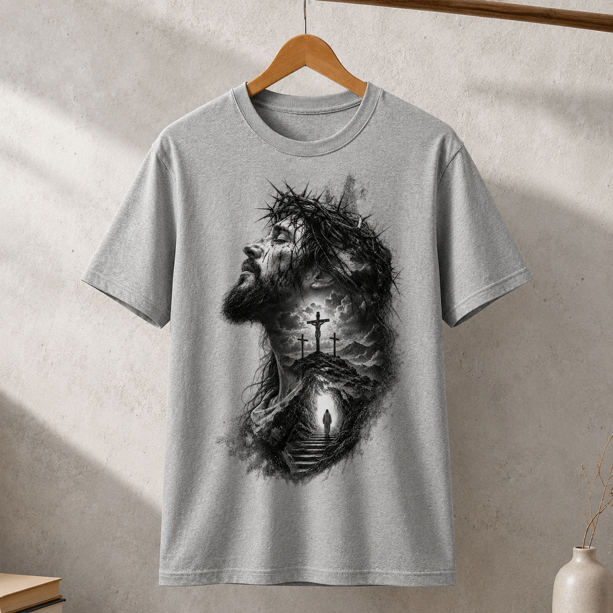 Jesus Christ Crown of Thorns Calvary Hill Faith Christian Unisex Heavyweight T-Shirt