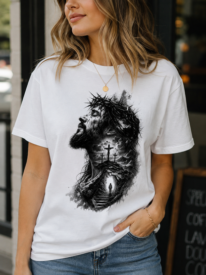 Jesus Christ Crown of Thorns Calvary Hill Faith Christian Unisex Heavyweight T-Shirt