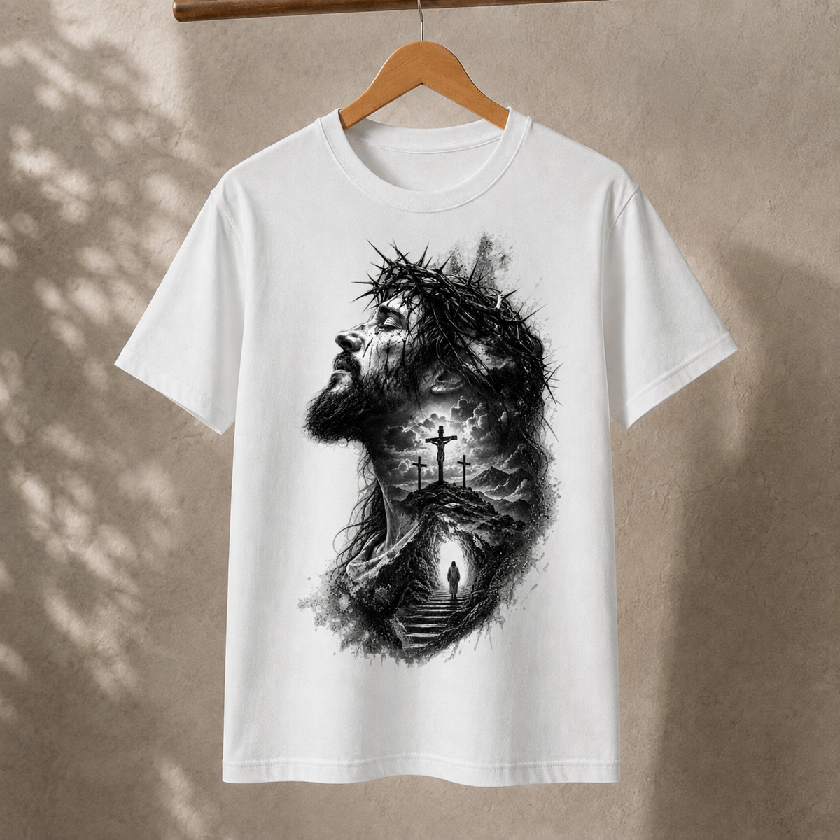 Jesus Christ Crown of Thorns Calvary Hill Faith Christian Unisex Heavyweight T-Shirt