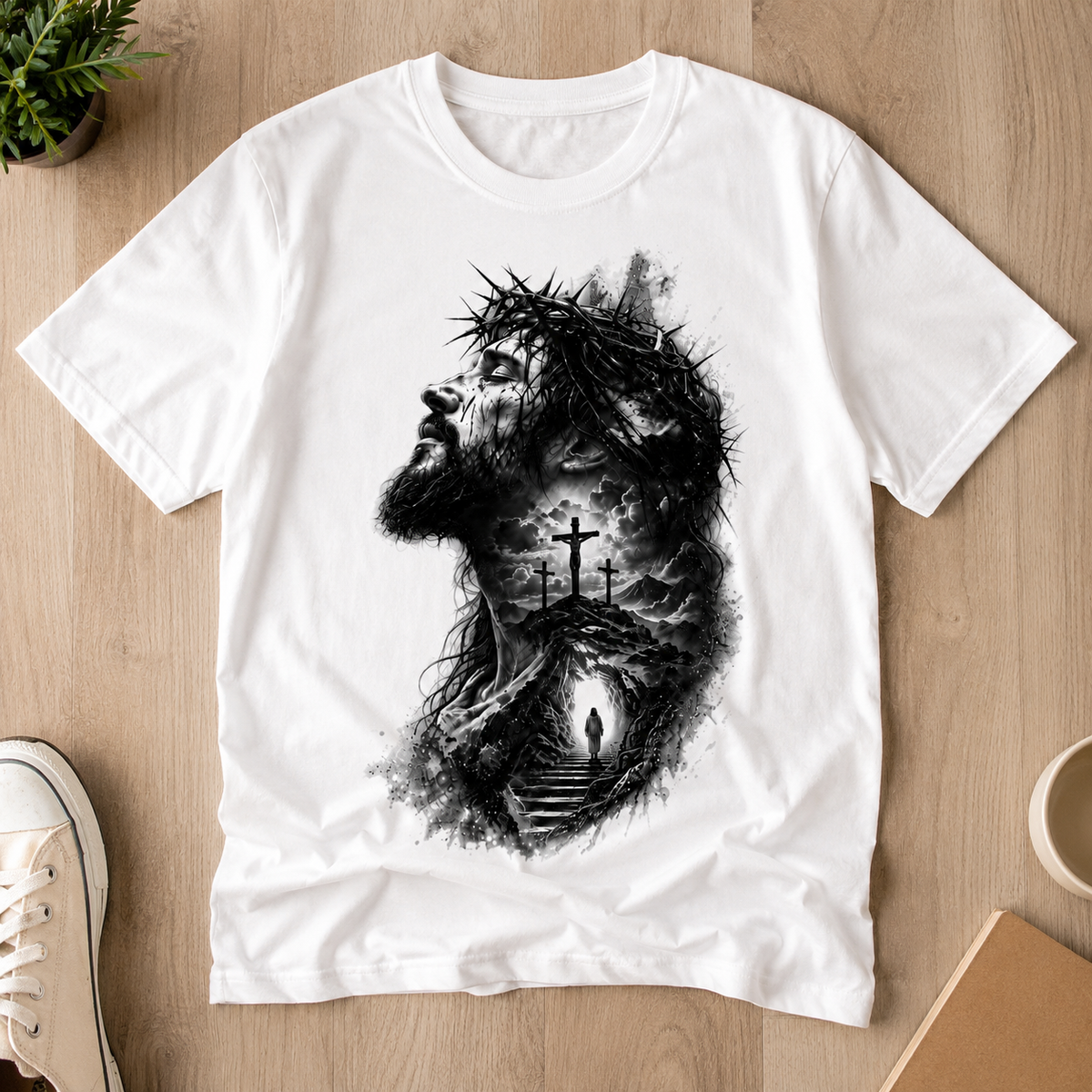 Jesus Christ Crown of Thorns Calvary Hill Faith Christian Unisex Heavyweight T-Shirt